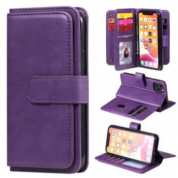 iPhone 11 Pro Multi-function 10 Card Slots Wallet PU Leather Case Violet