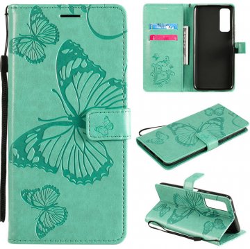 Huawei P Smart 2021 Embossed Butterfly Wallet Magnetic Stand Case Green