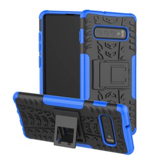 Samsung Galaxy S10 Plus Hybrid Rugged PC + TPU Kickstand Case Blue