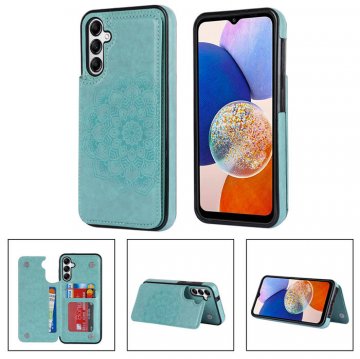 Mandala Embossed Samsung Galaxy A54 Case with Card Holder Green