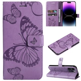 Embossed Butterfly Wallet Kickstand Magnetic Phone Case Purple