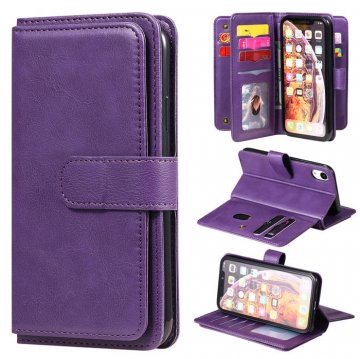 iPhone XR Multi-function 10 Card Slots Wallet Leather Case Violet