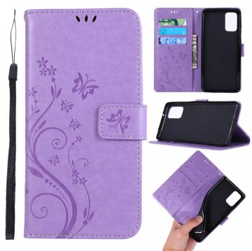 Samsung Galaxy S20 Plus Butterfly Pattern Wallet Magnetic Stand Case Lavender