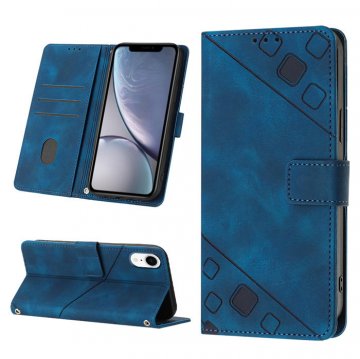 Skin-friendly iPhone XR Wallet Stand Case with Wrist Strap Blue