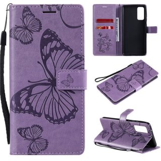 OnePlus 8T Embossed Butterfly Wallet Magnetic Stand Case Purple