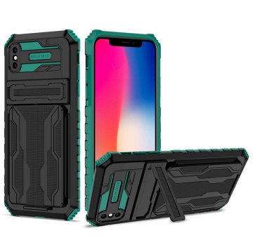 iPhone XS Max Card Slot Kickstand Shockproof Case Green