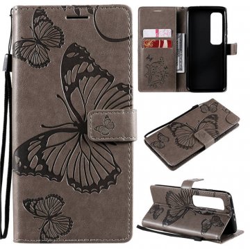 Xiaomi Mi 10 Ultra Embossed Butterfly Wallet Magnetic Stand Case Gray