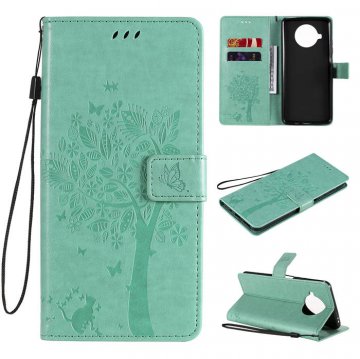 Xiaomi Mi 10T Lite Embossed Tree Cat Butterfly Wallet Stand Case Green