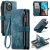 CaseMe Zipper Wallet Kickstand Phone Case with Wrist Strap Blue