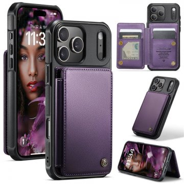 CaseMe iPhone 17 Pro RFID Blocking Card Holder Case with Kickstand Purple
