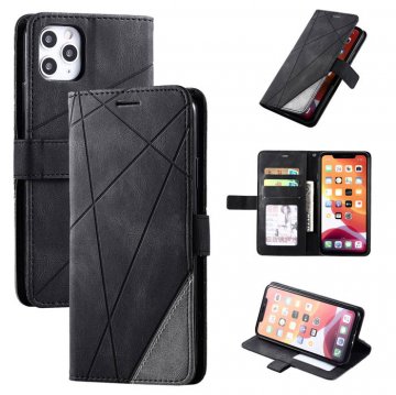 iPhone 11 Pro Max Wallet Splicing Kickstand Leather Case Black