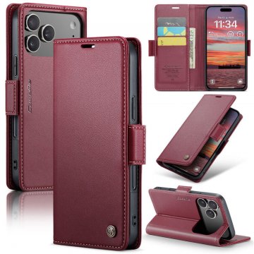 CaseMe iPhone 17 Pro Wallet RFID Blocking Magnetic Buckle Case Red