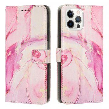 Marble Pattern iPhone 14 Pro Max Wallet Stand Case Rose Gold