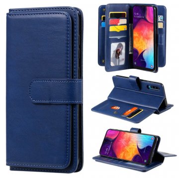 Samsung Galaxy A50 Multi-function 10 Card Slots Wallet Case Dark Blue