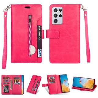 Samsung Galaxy S21/S21 Plus/S21 Ultra Zipper Pocket Wallet Stand Case Rose