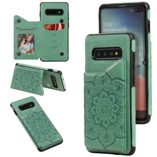 Samsung Galaxy S10 Plus Embossed Wallet Magnetic Stand Case Green