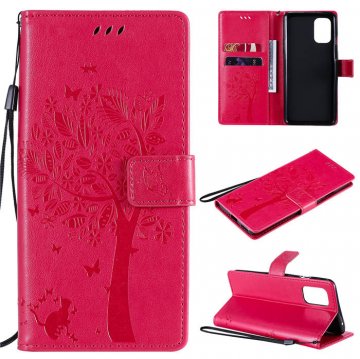 OnePlus 8T Embossed Tree Cat Butterfly Wallet Stand Case Rose