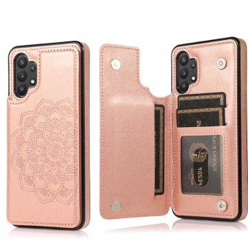 Mandala Embossed Samsung Galaxy A32 5G Case with Card Holder Rose Gold