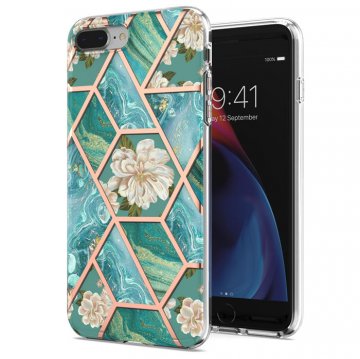 iPhone 7 Plus/8 Plus Flower Pattern Marble Electroplating TPU Case Blue