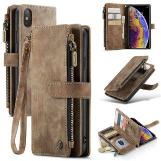 CaseMe iPhone XS Max Wallet Kickstand Retro Leather Case Coffee