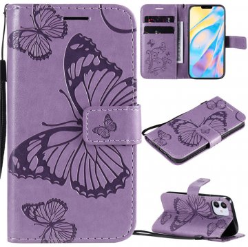 iPhone 12 Embossed Butterfly Wallet Magnetic Stand Case Purple