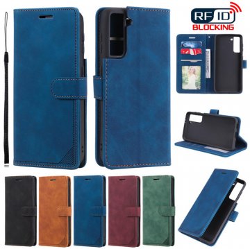 Samsung Galaxy S21 FE Wallet RFID Blocking Kickstand Case Blue
