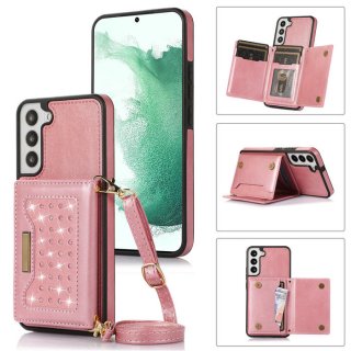 Bling Crossbody Wallet Samsung Galaxy S21 Case with Strap Rose Gold