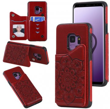 Samsung Galaxy S9 Embossed Wallet Magnetic Stand Case Red