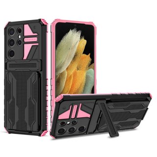 Samsung Galaxy S21 Ultra Card Slot Kickstand Shockproof Case Pink