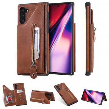 Samsung Galaxy Note 10 Wallet Card Slots Shockproof Cover Brown