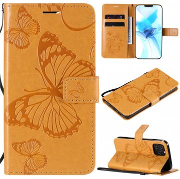 iPhone 12 Pro Embossed Butterfly Wallet Magnetic Stand Case Yellow
