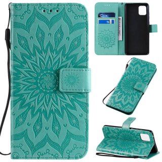 Samsung Galaxy A81/Note 10 Lite Embossed Sunflower Wallet Stand Case Green