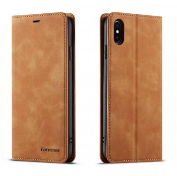 Forwenw iPhone XS Max Wallet Kickstand Magnetic Case Brown