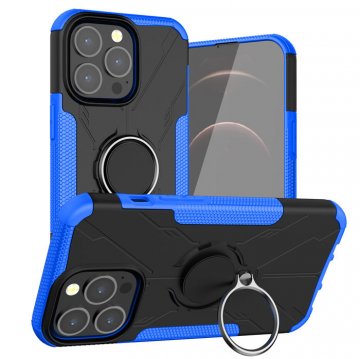 iPhone 13 Pro Max Hybrid Rugged Ring Kickstand Case Blue