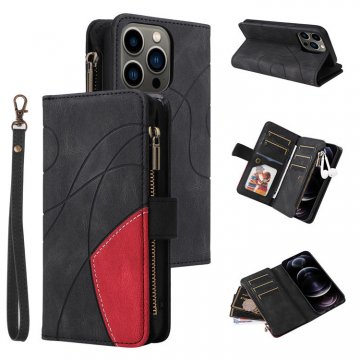 iPhone 12/12 Pro Zipper Wallet Magnetic Stand Case Black
