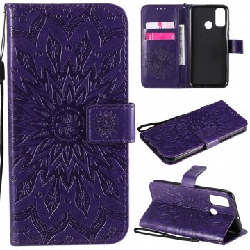 Huawei P Smart 2020 Embossed Sunflower Wallet Stand Case Purple
