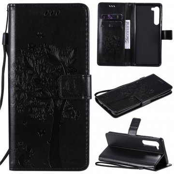 Motorola Edge Embossed Tree Cat Butterfly Wallet Stand Case Black