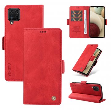 YIKATU Samsung Galaxy A12 5G Skin-touch Wallet Kickstand Case Red