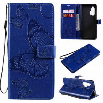 Motorola Edge Plus Embossed Butterfly Wallet Magnetic Stand Case Blue