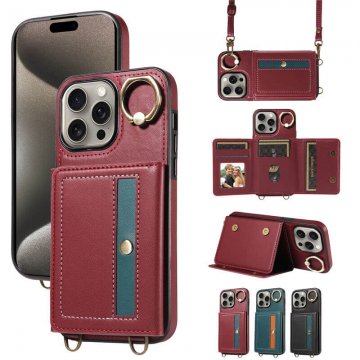 Crossbody Card Bag Kickstand PU Leather Phone Case Red