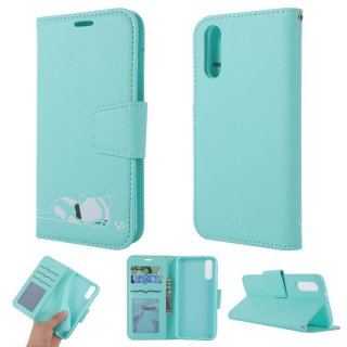 Huawei P20 Cat Pattern Wallet Magnetic Stand Case Mint