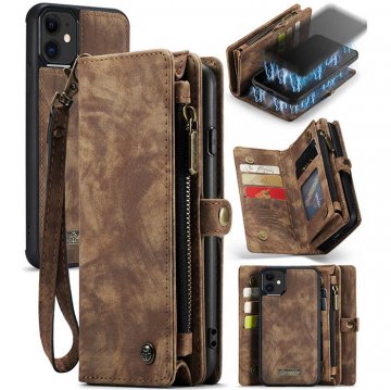 CaseMe iPhone 12 Mini Zipper Wallet Case with Wrist Strap Coffee