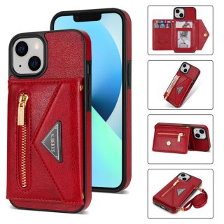 Crossbody Zipper Wallet iPhone 14 Plus Case With Strap Red