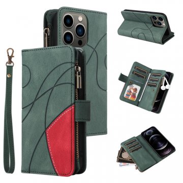 iPhone 12/12 Pro Zipper Wallet Magnetic Stand Case Green
