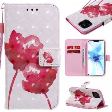 iPhone 12 Pro Red Rose Painted Wallet Magnetic Kickstand Case