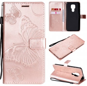 Motorola Moto G9 Play Embossed Butterfly Wallet Magnetic Stand Case Rose Gold