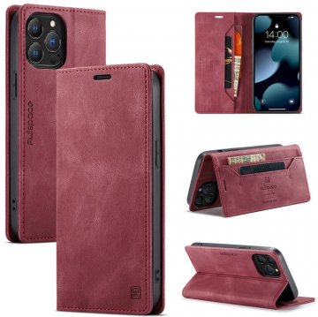 Autspace iPhone 13 Pro Max RFID Blocking Wallet Case Red