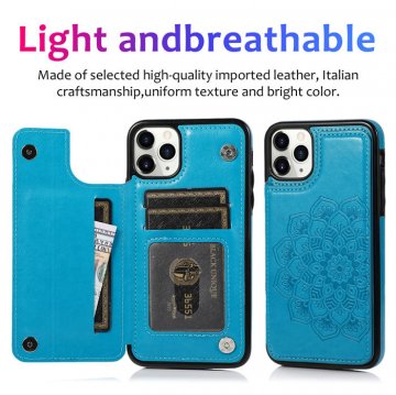 Mandala Embossed iPhone 11 Pro Max Case with Card Holder Blue