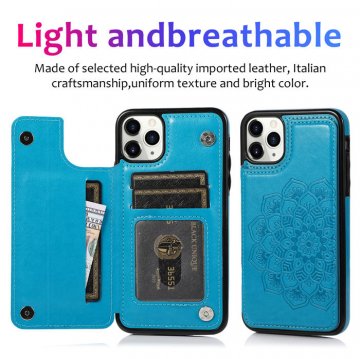 Mandala Embossed iPhone 11 Pro Case with Card Holder Blue