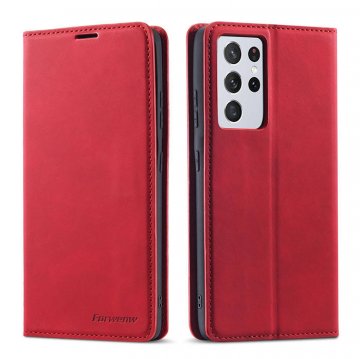 Forwenw Samsung Galaxy S21 Ultra Wallet Kickstand Magnetic Case Red